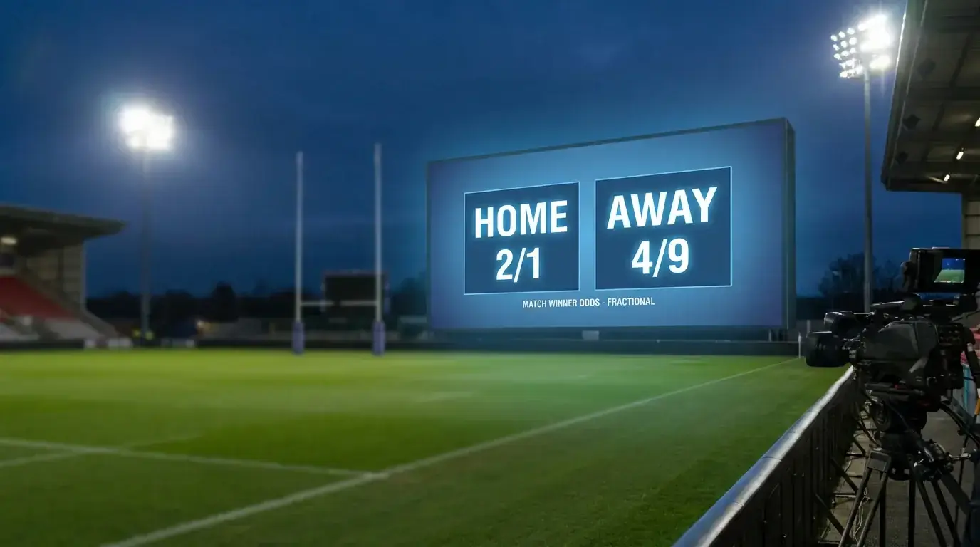 Match winner odds board showing rugby team prices for a Premiership fixture
