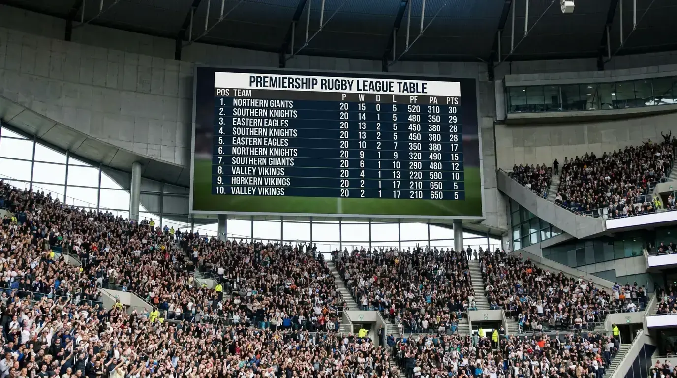 Stadium screen showing the Premiership league table mid-season
