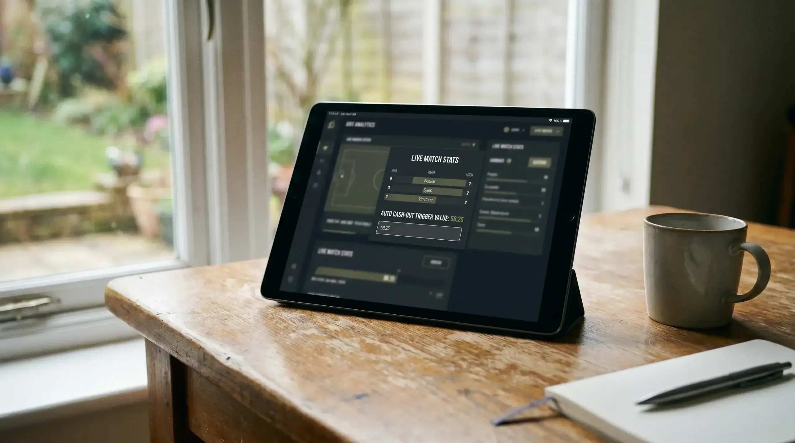 Tablet showing an auto cash-out trigger configuration on a rugby betting interface