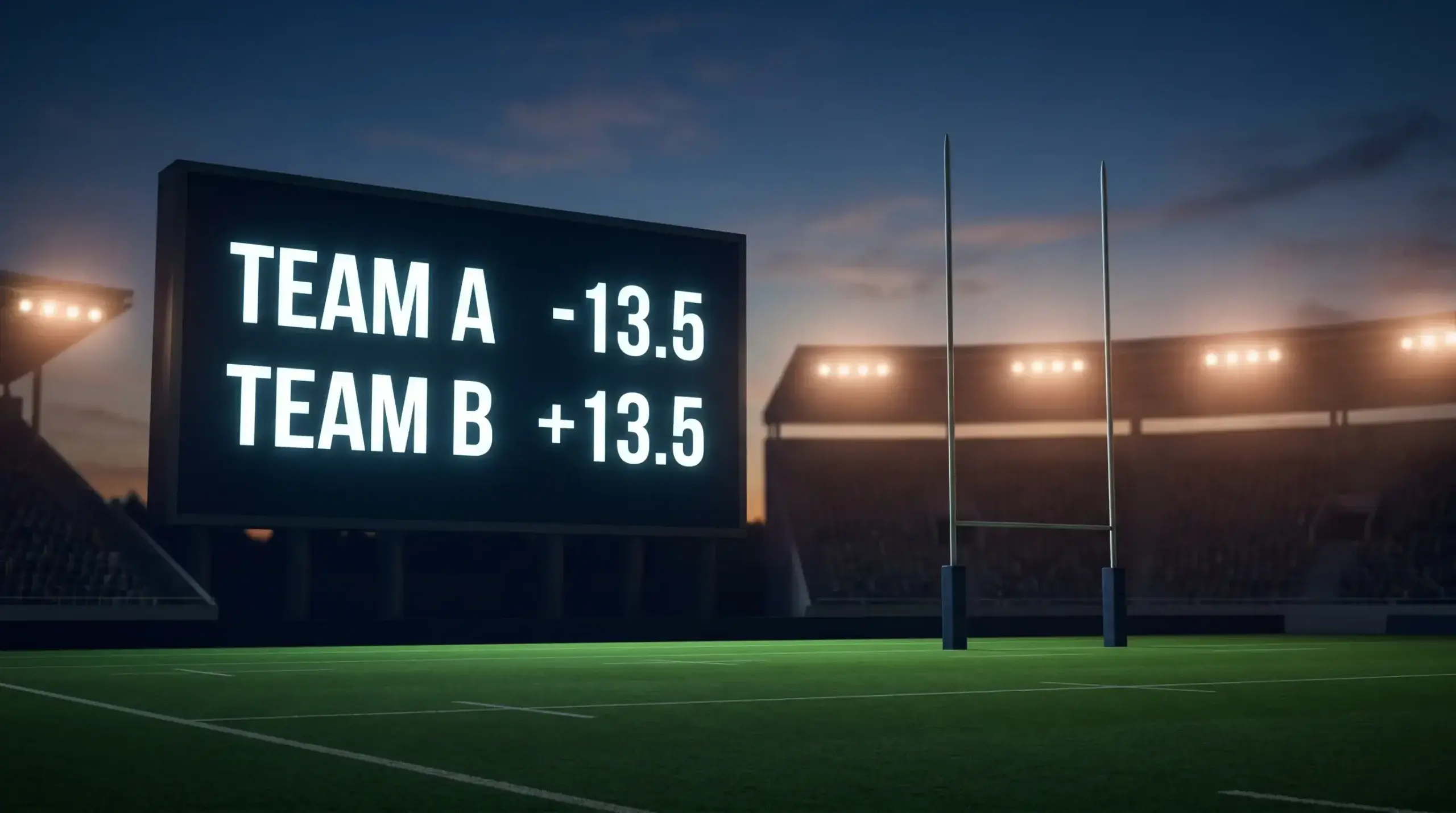 Rugby scoreboard illustrating handicap points spread between favourite and underdog