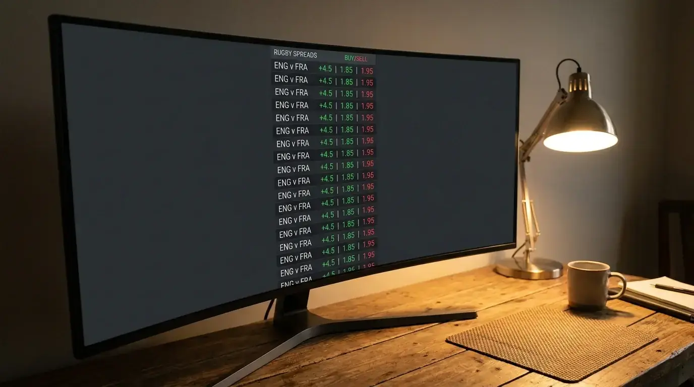 Trading screen showing buy and sell quotes for a rugby spread market