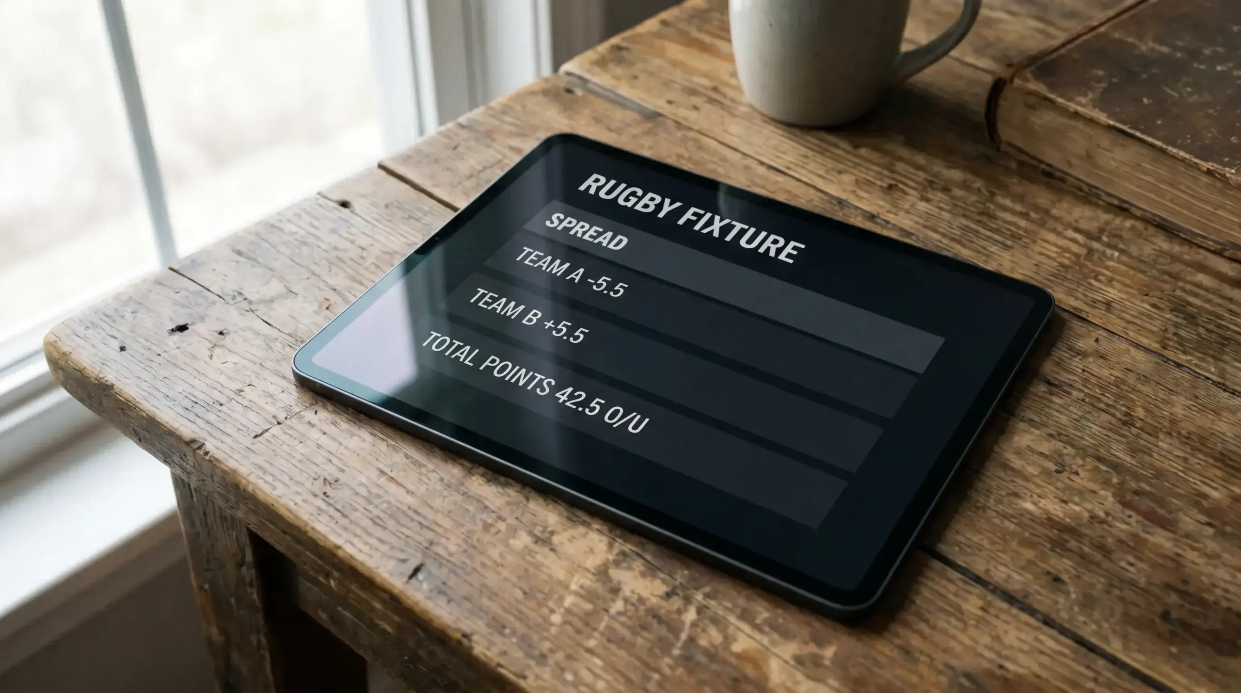 Tablet showing a list of supremacy and totals spread markets for a rugby fixture
