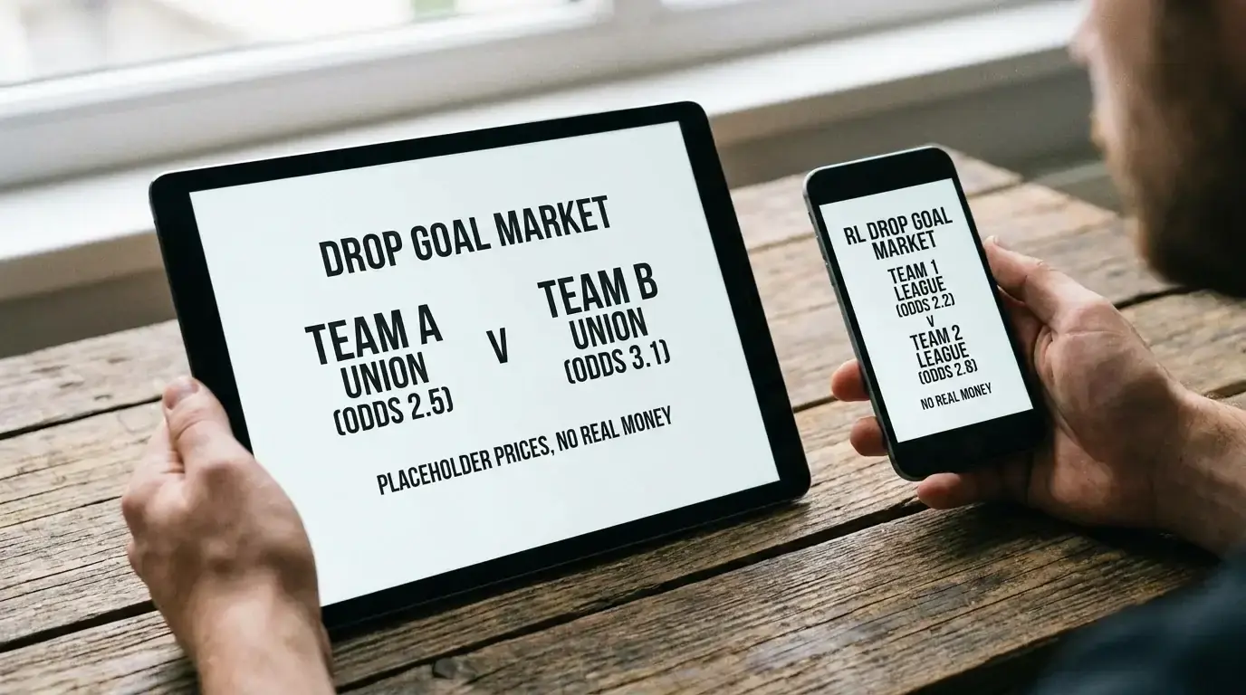 Side-by-side comparison of union and league drop goal market interfaces