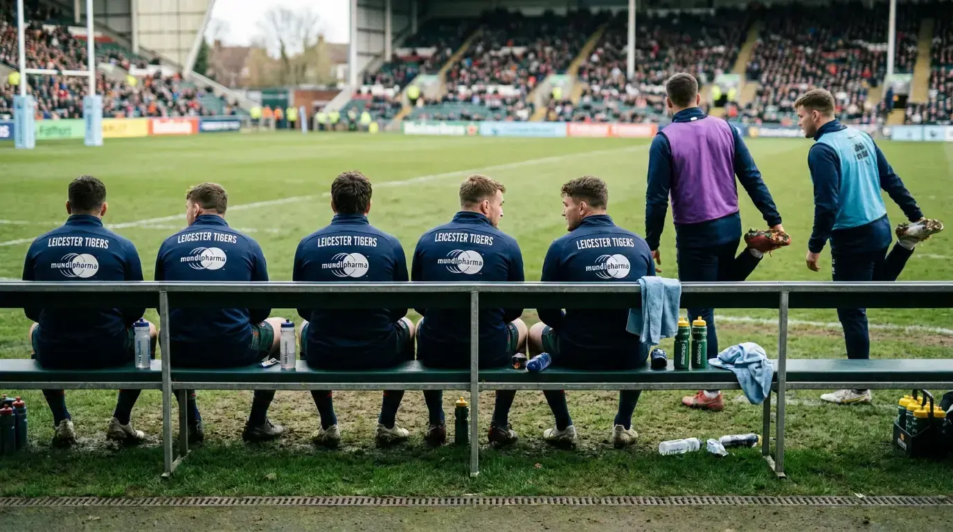 Top 14 substitutes bench full of internationals warming up in tracksuits